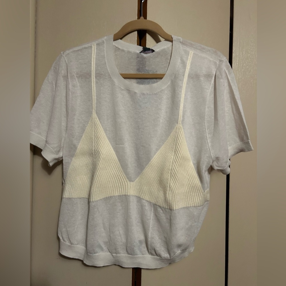 Off-White Sheer White and Cream Crop Top